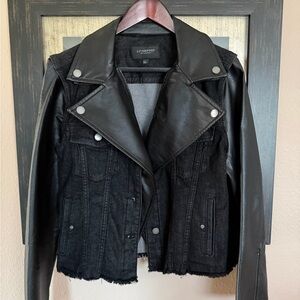 Liverpool Black Mixed-Media Moto Jacket with Faux Leather Sleeves and color NWOT
